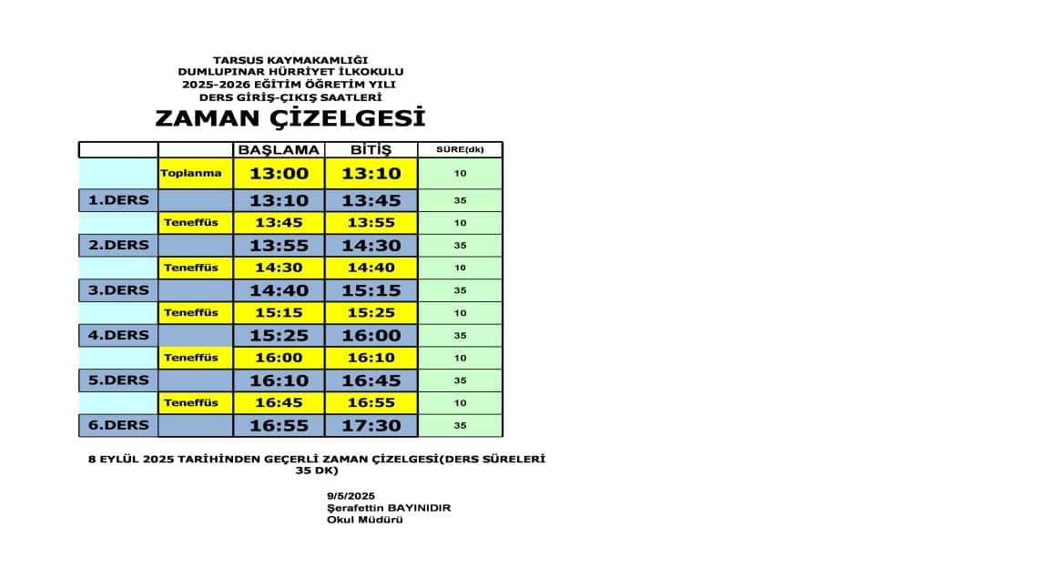 2025-0-2026 Giriş-Çıkış Saatleri